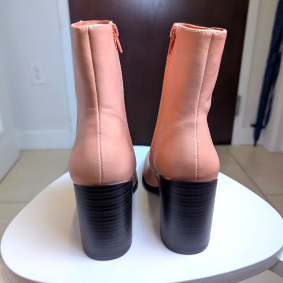 Coral Pink Block Heel Zipper Pointed Toe Ankle Boots 8.5 - Picture 4 of 10